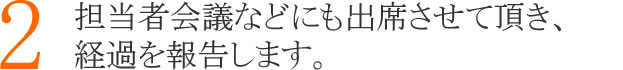 ２：担当者会議などにも出席させていただき、リハビリやマッサージの経過を報告します。